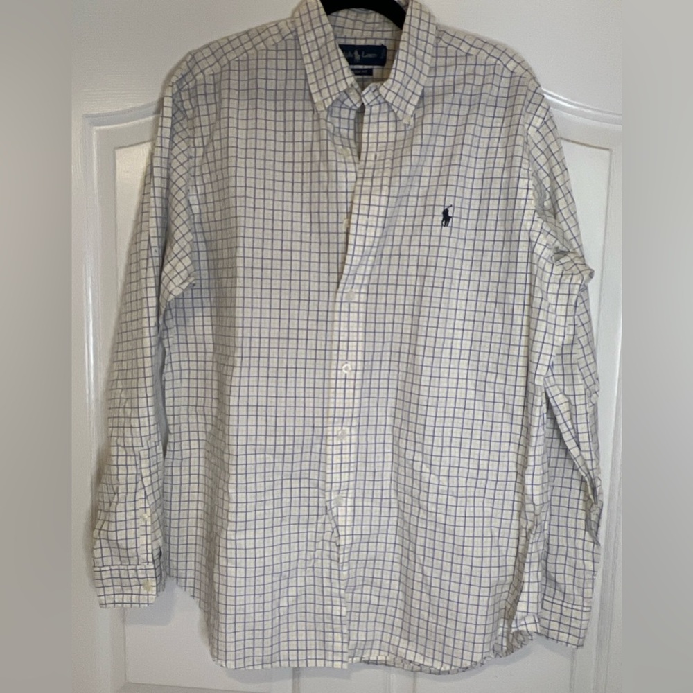 RALPH LAUREN Long Sleeve Yellow/Blue Plaid Button Down Shirt Men’s Size LARGE